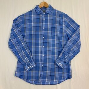 Michael Kors Mens Slim Fit Stretch Button Down Dress Shirt Blue Plaid 16 32/33 L